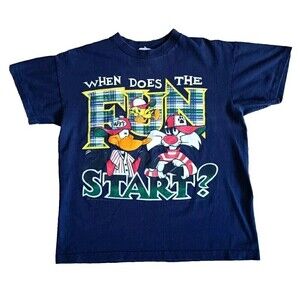 Looney Tunes T-Shirt Boys Size XL 1996  Blue Navy Single Stitch Vintage